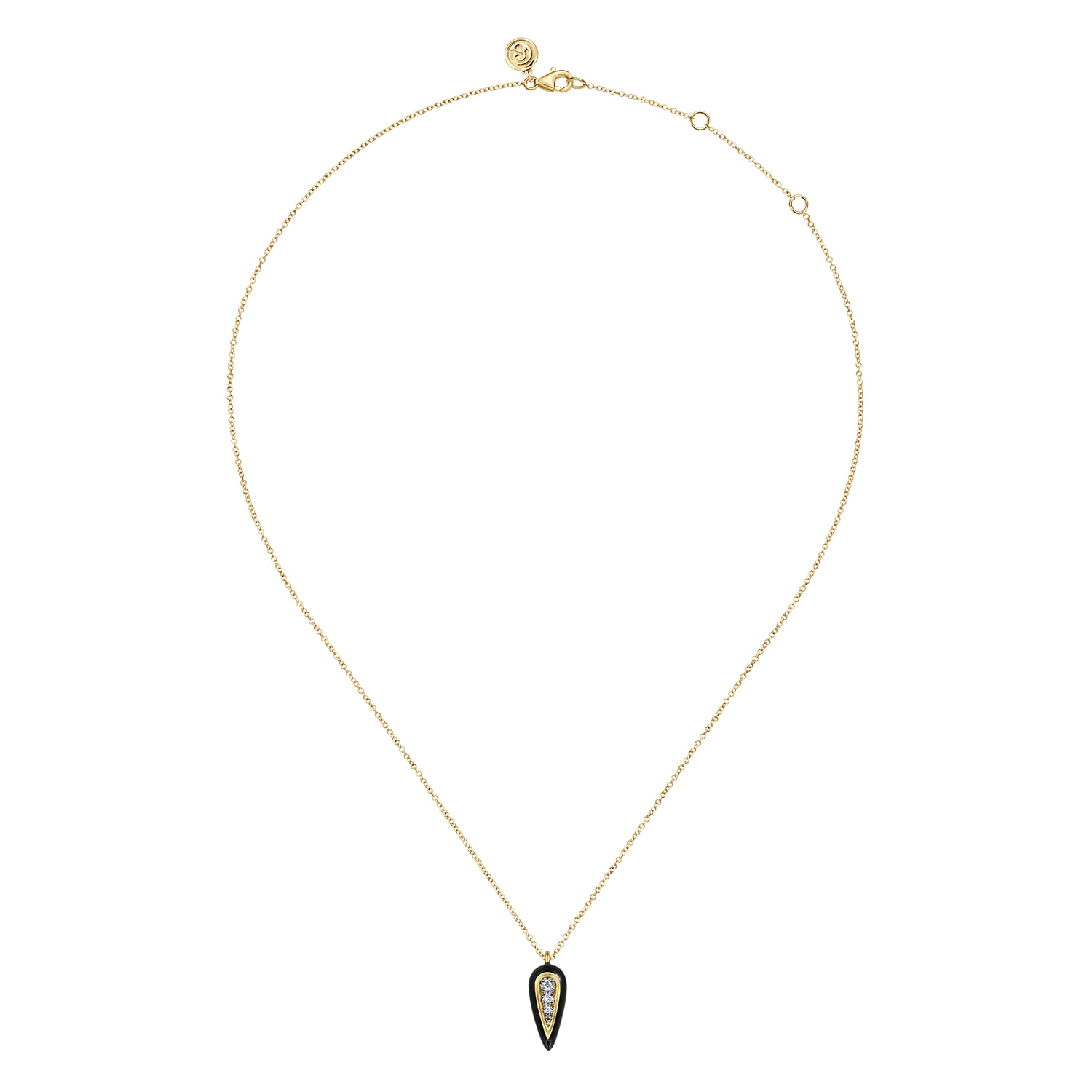 Enamel - 14K White and Yellow Gold Diamond Pendant Necklace with Black Enamel