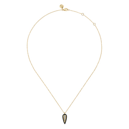 Enamel - 14K White and Yellow Gold Diamond Pendant Necklace with Black Enamel