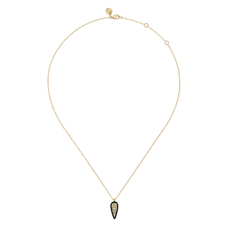 Enamel - 14K White and Yellow Gold Diamond Pendant Necklace with Black Enamel - 0.07 ct - Shot 2