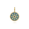 Enamel - 14K Yellow Gold 24mm Diamond Blue Sapphire and Blue Topaz Bujukan Multicolor Enamel Medallion Pendant With Detachable Bail - 0.09 ct