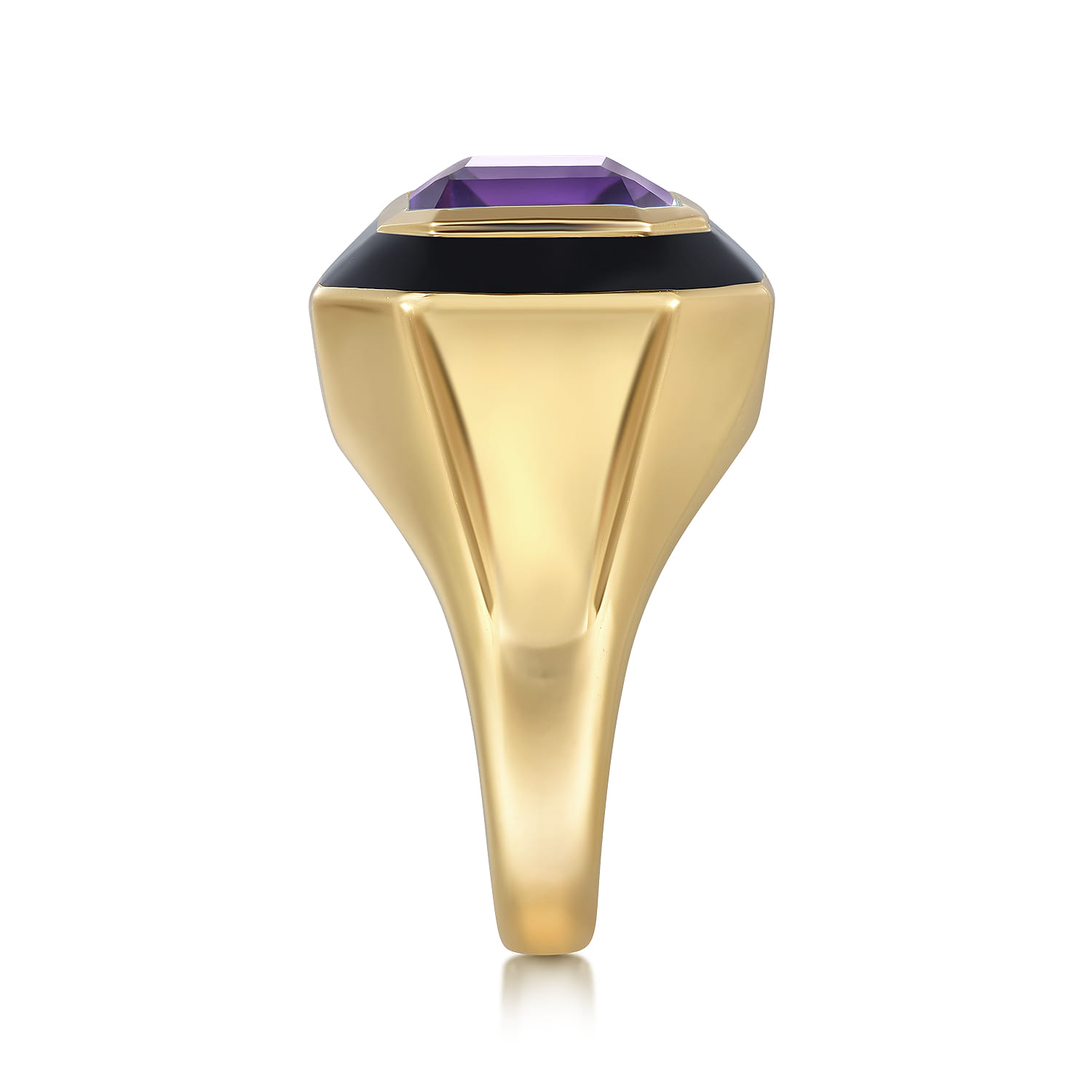 Enamel - 14K Yellow Gold Amethyst Cocktail Ring with Black Enamel