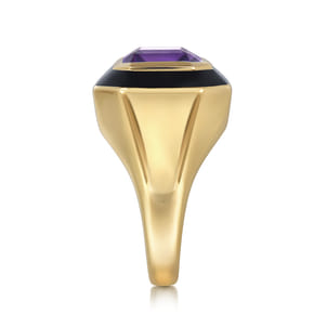 Enamel - 14K Yellow Gold Amethyst Cocktail Ring with Black Enamel