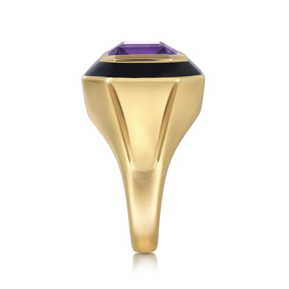 Enamel - 14K Yellow Gold Amethyst Cocktail Ring with Black Enamel