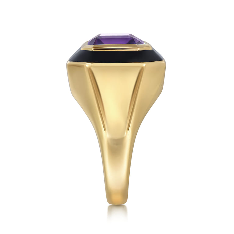 Enamel - 14K Yellow Gold Amethyst Cocktail Ring with Black Enamel - Shot 4