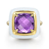 Enamel - 14K Yellow Gold Amethyst Cocktail Ring with White Enamel