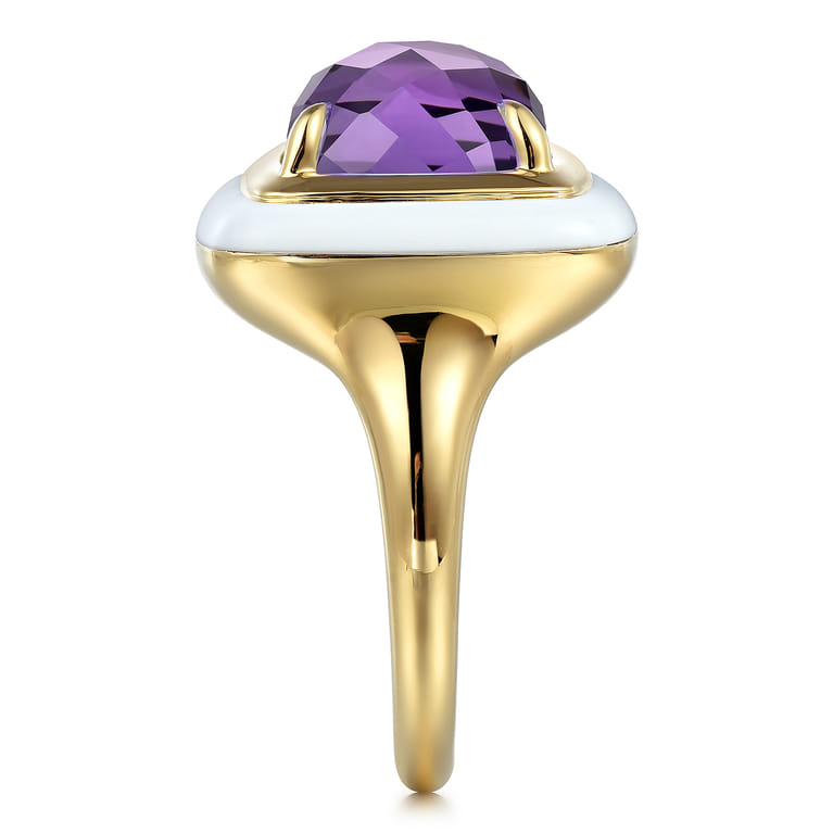 Enamel - 14K Yellow Gold Amethyst Cocktail Ring with White Enamel - Shot 4