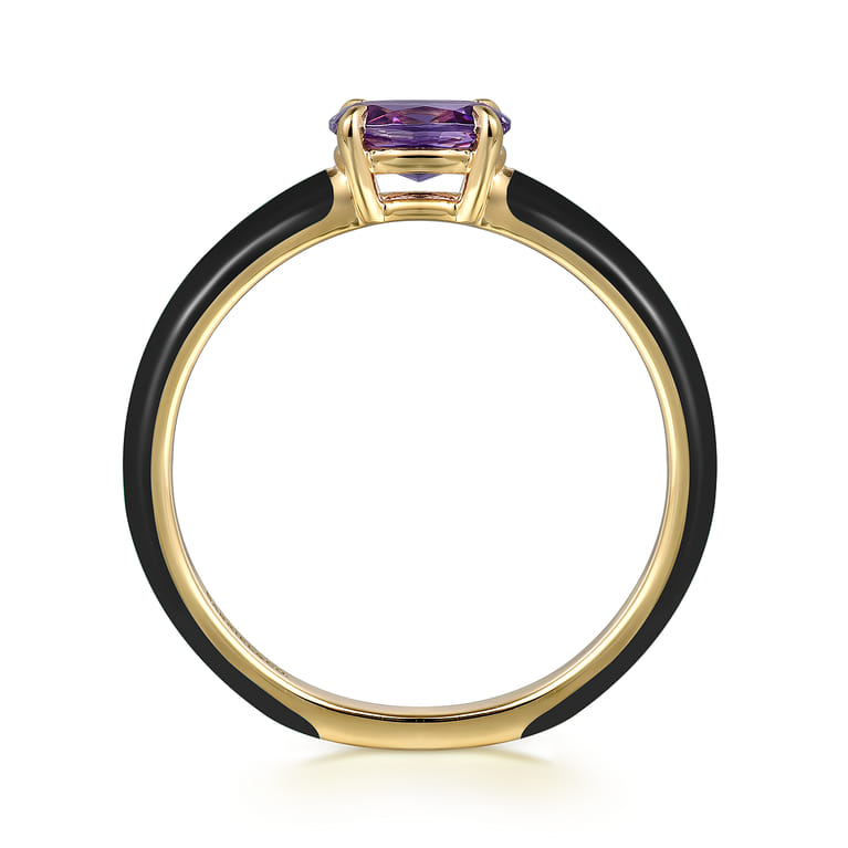 Enamel - 14K Yellow Gold Amethyst Cocktail Stackable with Black Enamel - Shot 2