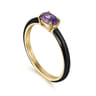 Enamel - 14K Yellow Gold Amethyst Cocktail Stackable with Black Enamel