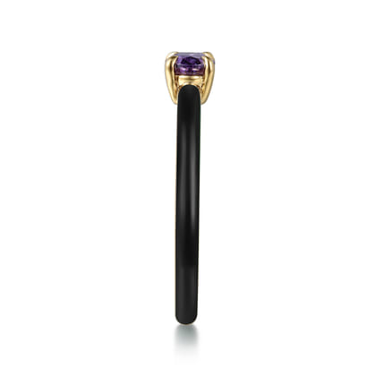 Enamel - 14K Yellow Gold Amethyst Cocktail Stackable with Black Enamel