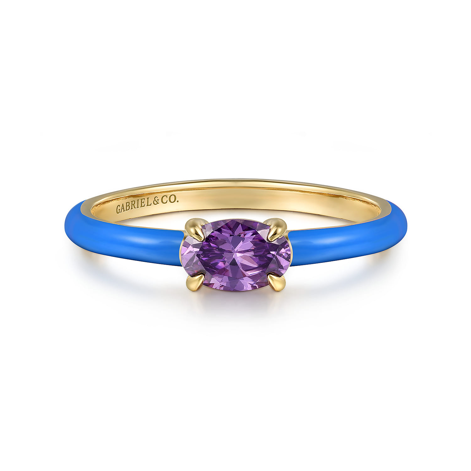 Enamel - 14K Yellow Gold Amethyst Cocktail Stackable with Blue Enamel - Shot 1