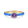 Enamel - 14K Yellow Gold Amethyst Cocktail Stackable with Blue Enamel