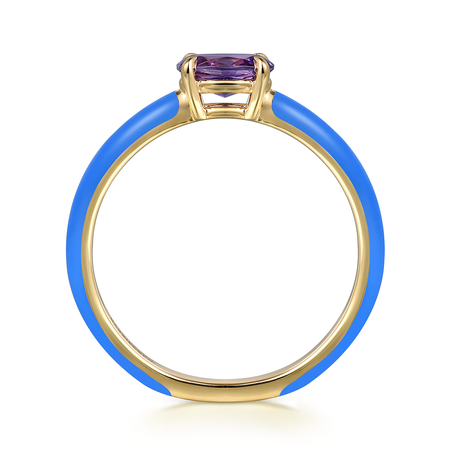 Enamel - 14K Yellow Gold Amethyst Cocktail Stackable with Blue Enamel - Shot 2