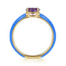 Enamel - 14K Yellow Gold Amethyst Cocktail Stackable with Blue Enamel