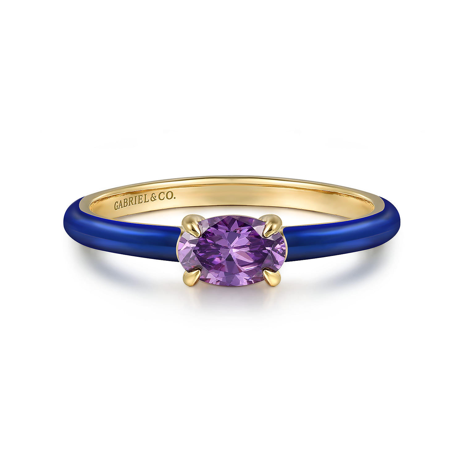 Enamel - 14K Yellow Gold Amethyst Cocktail Stackable with Chrome Blue Enamel - Shot 1