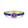 Enamel - 14K Yellow Gold Amethyst Cocktail Stackable with Chrome Blue Enamel