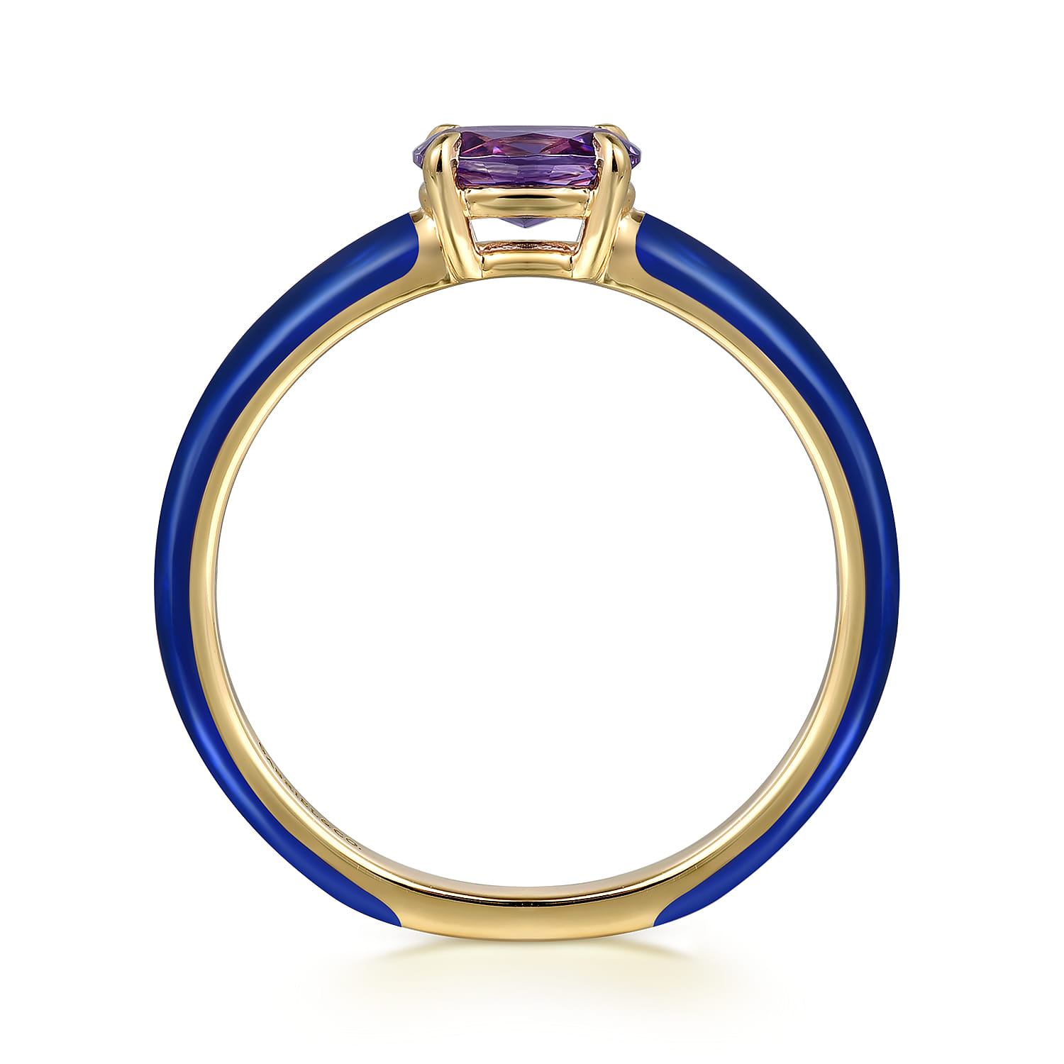 Enamel - 14K Yellow Gold Amethyst Cocktail Stackable with Chrome Blue Enamel - Shot 2