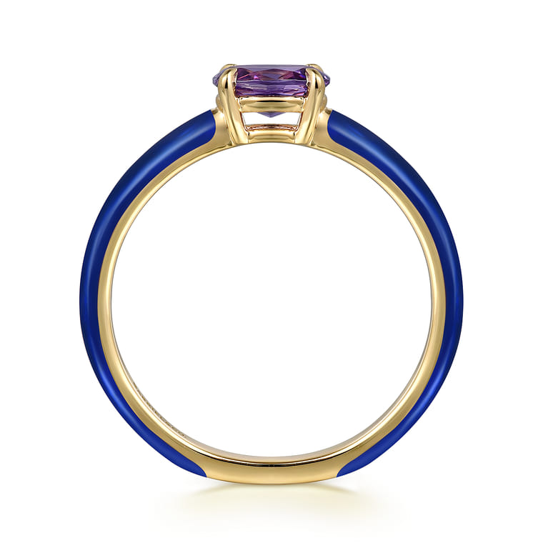 Enamel - 14K Yellow Gold Amethyst Cocktail Stackable with Chrome Blue Enamel - Shot 2