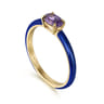 Enamel - 14K Yellow Gold Amethyst Cocktail Stackable with Chrome Blue Enamel
