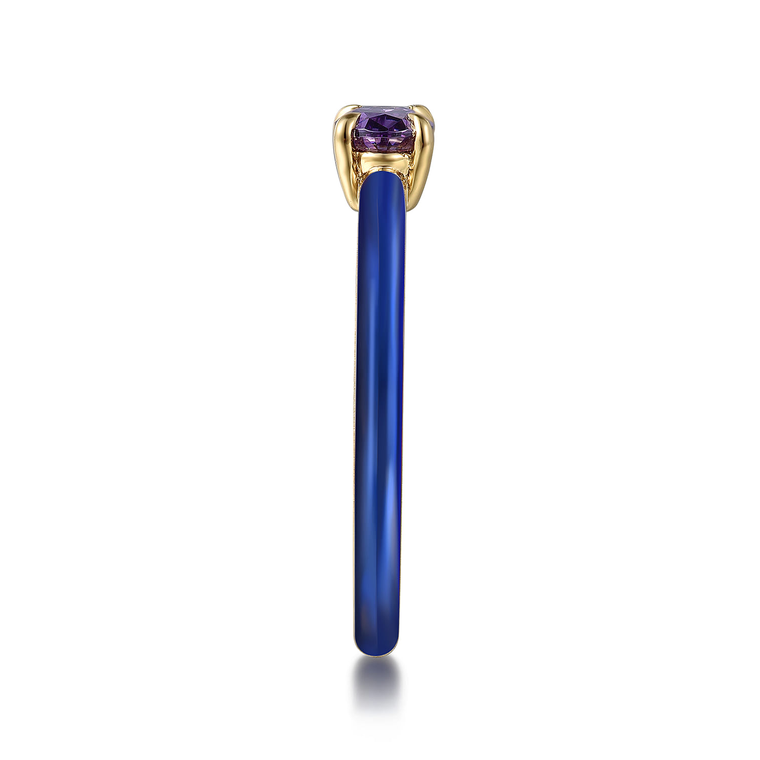 Enamel - 14K Yellow Gold Amethyst Cocktail Stackable with Chrome Blue Enamel - Shot 4