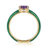 Enamel - 14K Yellow Gold Amethyst Cocktail Stackable with Chrome Green Enamel