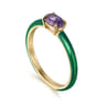 Enamel - 14K Yellow Gold Amethyst Cocktail Stackable with Chrome Green Enamel