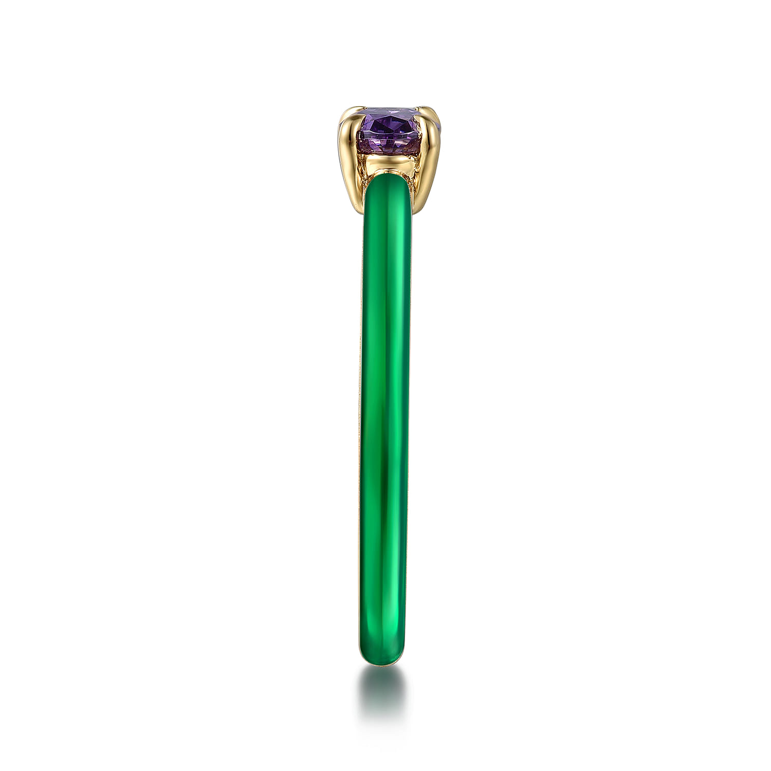 Enamel - 14K Yellow Gold Amethyst Cocktail Stackable with Chrome Green Enamel - Shot 4