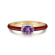 Enamel - 14K Yellow Gold Amethyst Cocktail Stackable with Chrome Red Enamel