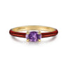 Enamel - 14K Yellow Gold Amethyst Cocktail Stackable with Chrome Red Enamel