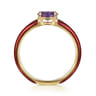 Enamel - 14K Yellow Gold Amethyst Cocktail Stackable with Chrome Red Enamel
