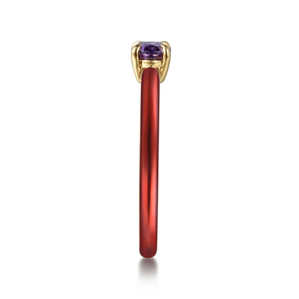 Enamel - 14K Yellow Gold Amethyst Cocktail Stackable with Chrome Red Enamel