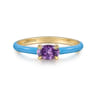 Enamel - 14K Yellow Gold Amethyst Cocktail Stackable with Dusk Blue Enamel