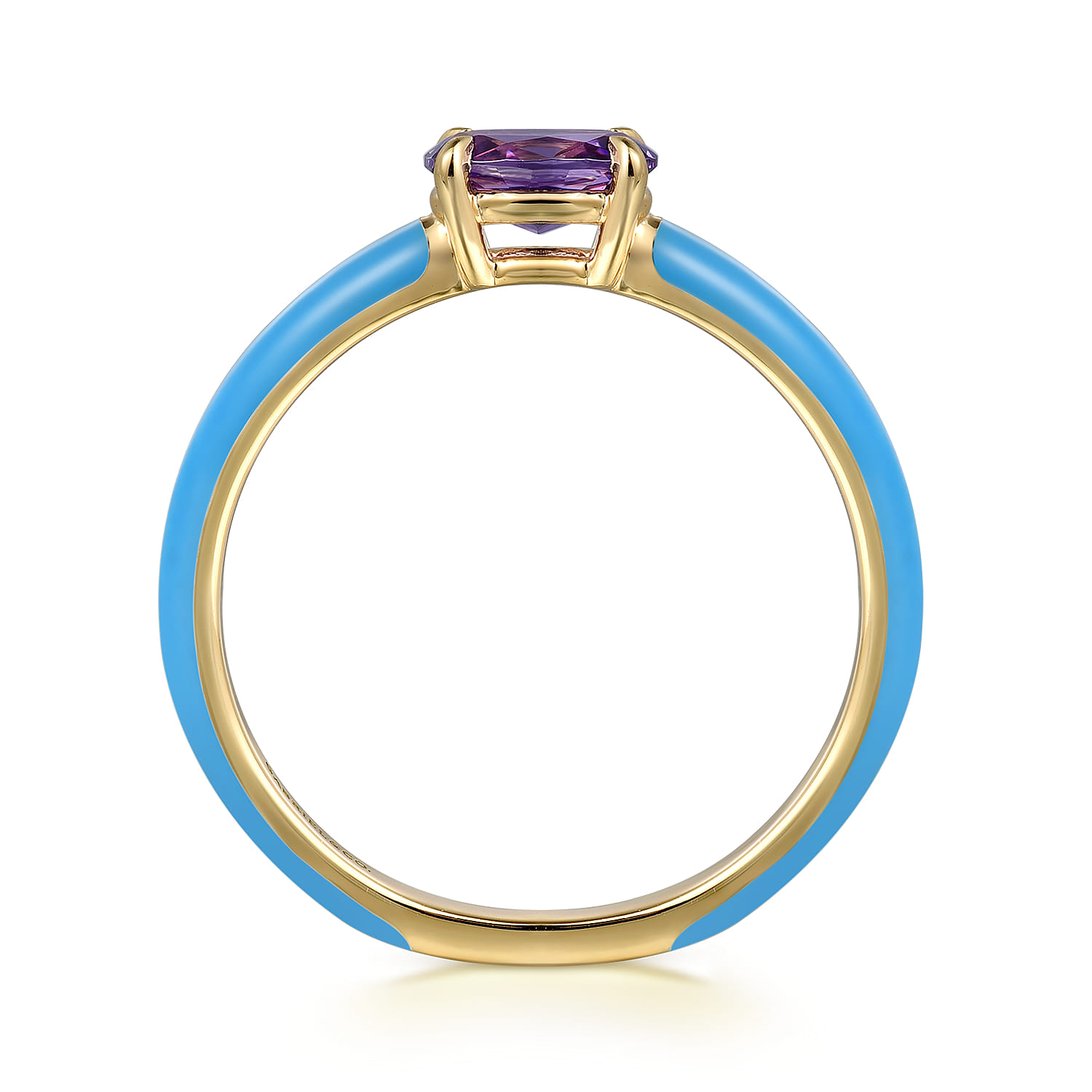 Enamel - 14K Yellow Gold Amethyst Cocktail Stackable with Dusk Blue Enamel - Shot 2