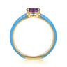 Enamel - 14K Yellow Gold Amethyst Cocktail Stackable with Dusk Blue Enamel