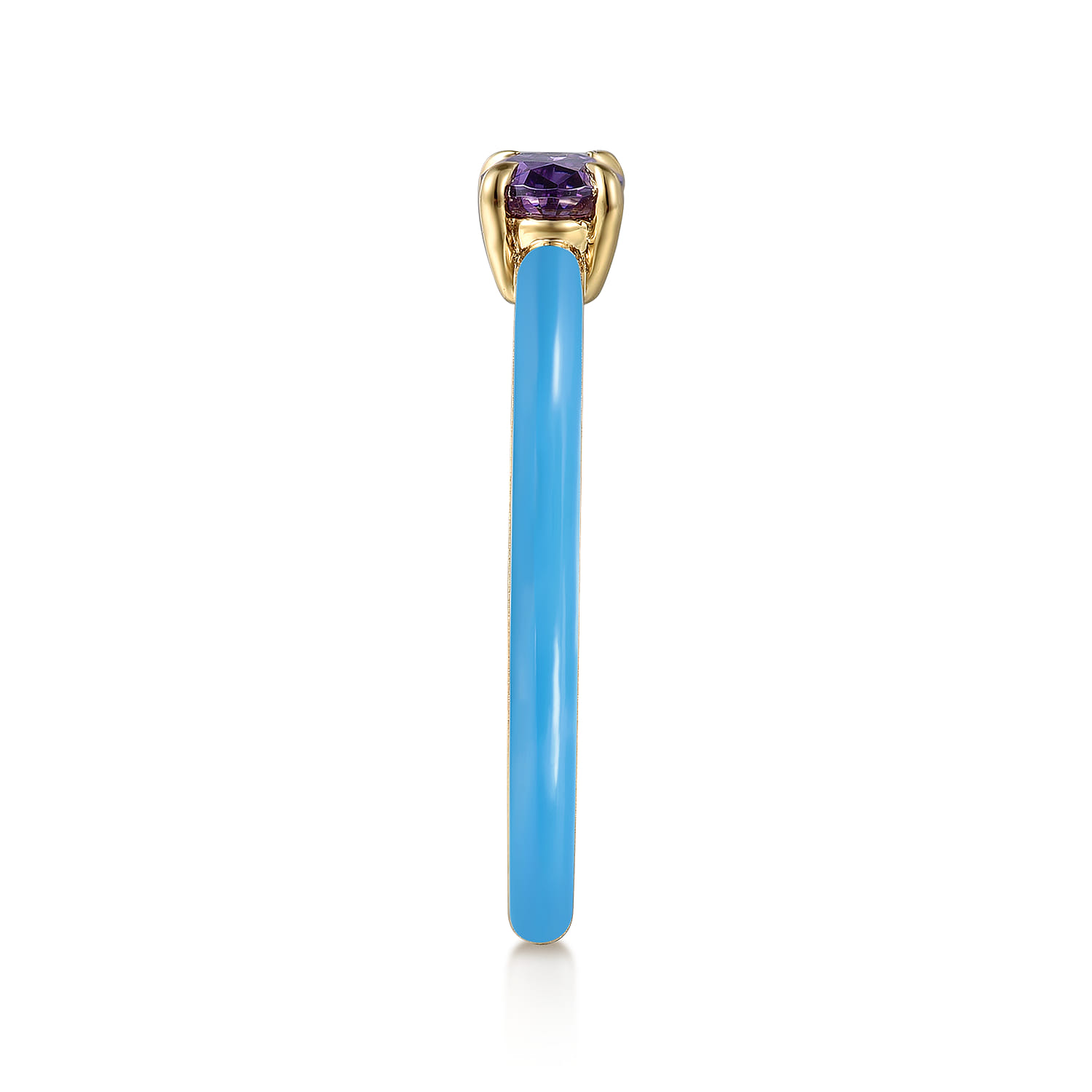 Enamel - 14K Yellow Gold Amethyst Cocktail Stackable with Dusk Blue Enamel - Shot 4