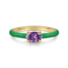 Enamel - 14K Yellow Gold Amethyst Cocktail Stackable with Emerald Green Enamel