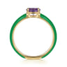 Enamel - 14K Yellow Gold Amethyst Cocktail Stackable with Emerald Green Enamel