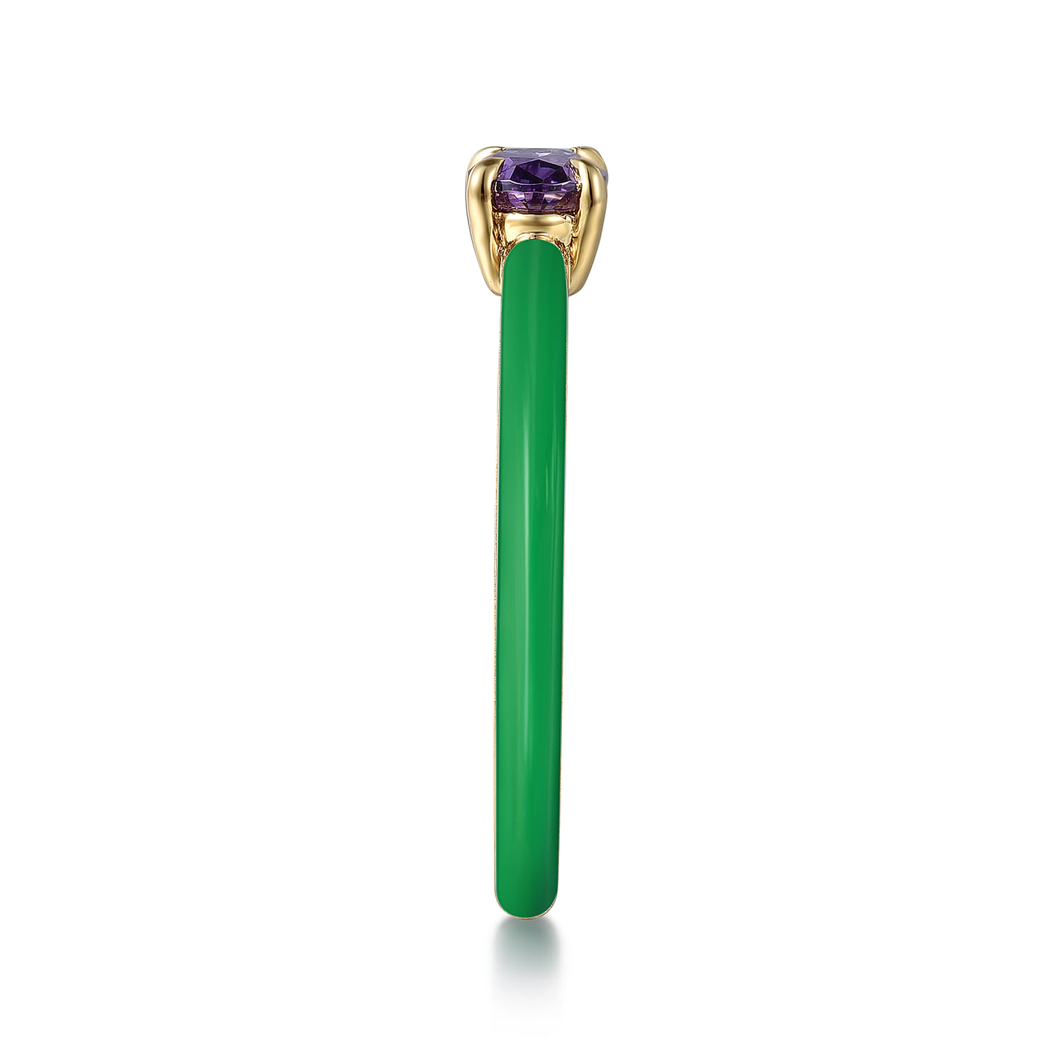 Enamel - 14K Yellow Gold Amethyst Cocktail Stackable with Emerald Green Enamel - Shot 4