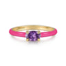Enamel - 14K Yellow Gold Amethyst Cocktail Stackable with Fuchsia Enamel