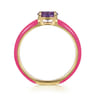 Enamel - 14K Yellow Gold Amethyst Cocktail Stackable with Fuchsia Enamel