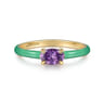 Enamel - 14K Yellow Gold Amethyst Cocktail Stackable with Mint Green Enamel