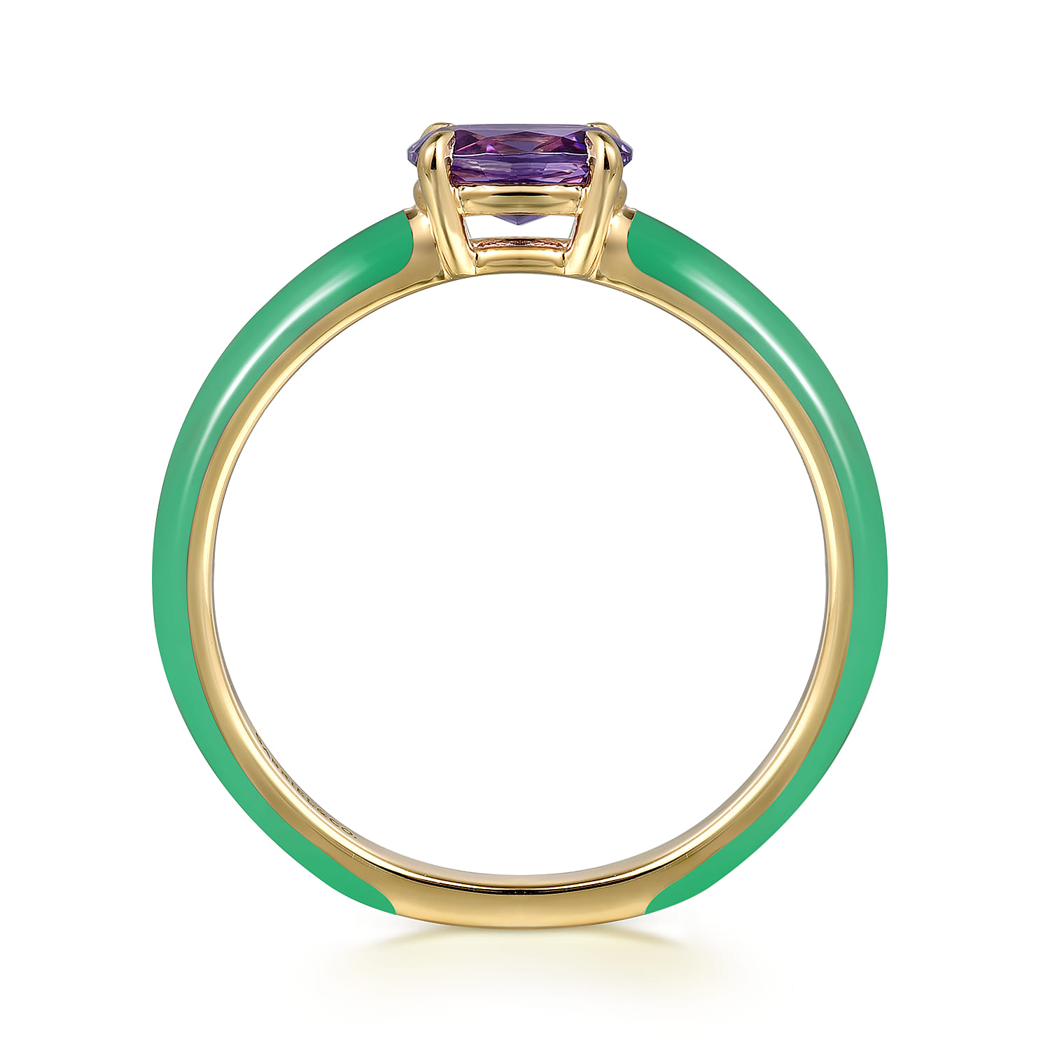 Enamel - 14K Yellow Gold Amethyst Cocktail Stackable with Mint Green Enamel - Shot 2
