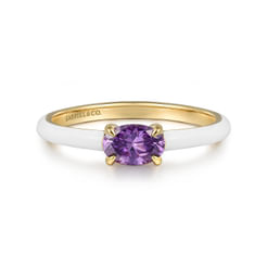 Enamel - 14K Yellow Gold Amethyst Cocktail Stackable with White Enamel