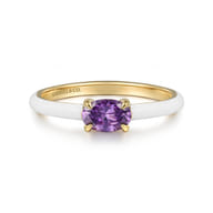 Enamel - 14K Yellow Gold Amethyst Cocktail Stackable with White Enamel