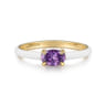 Enamel - 14K Yellow Gold Amethyst Cocktail Stackable with White Enamel