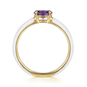 Enamel - 14K Yellow Gold Amethyst Cocktail Stackable with White Enamel