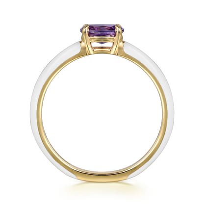 Enamel - 14K Yellow Gold Amethyst Cocktail Stackable with White Enamel