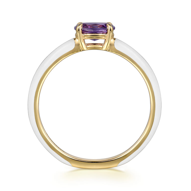 Enamel - 14K Yellow Gold Amethyst Cocktail Stackable with White Enamel - Shot 2