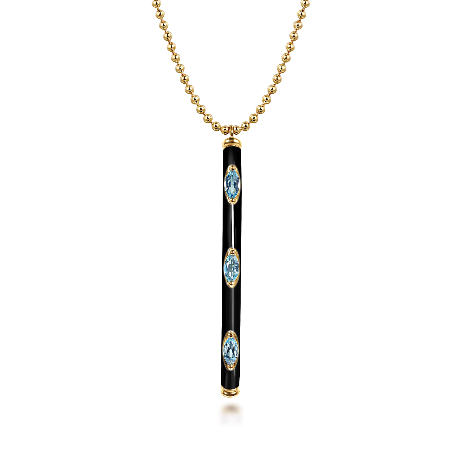 Enamel - 14K Yellow Gold Blue Topaz Bar Necklace with Black Enamel - Shot 1