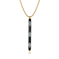 Enamel - 14K Yellow Gold Blue Topaz Bar Necklace with Black Enamel