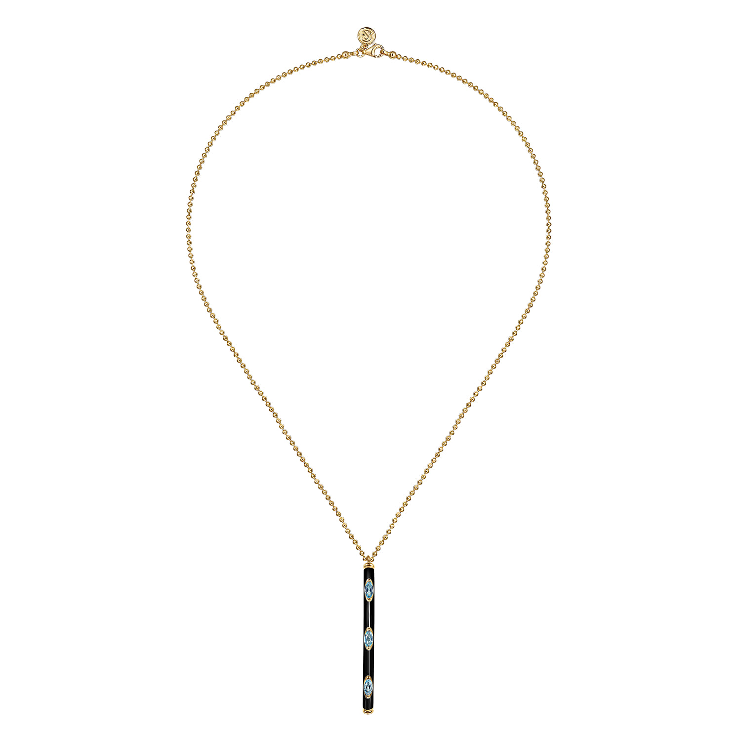 Enamel - 14K Yellow Gold Blue Topaz Bar Necklace with Black Enamel - Shot 2